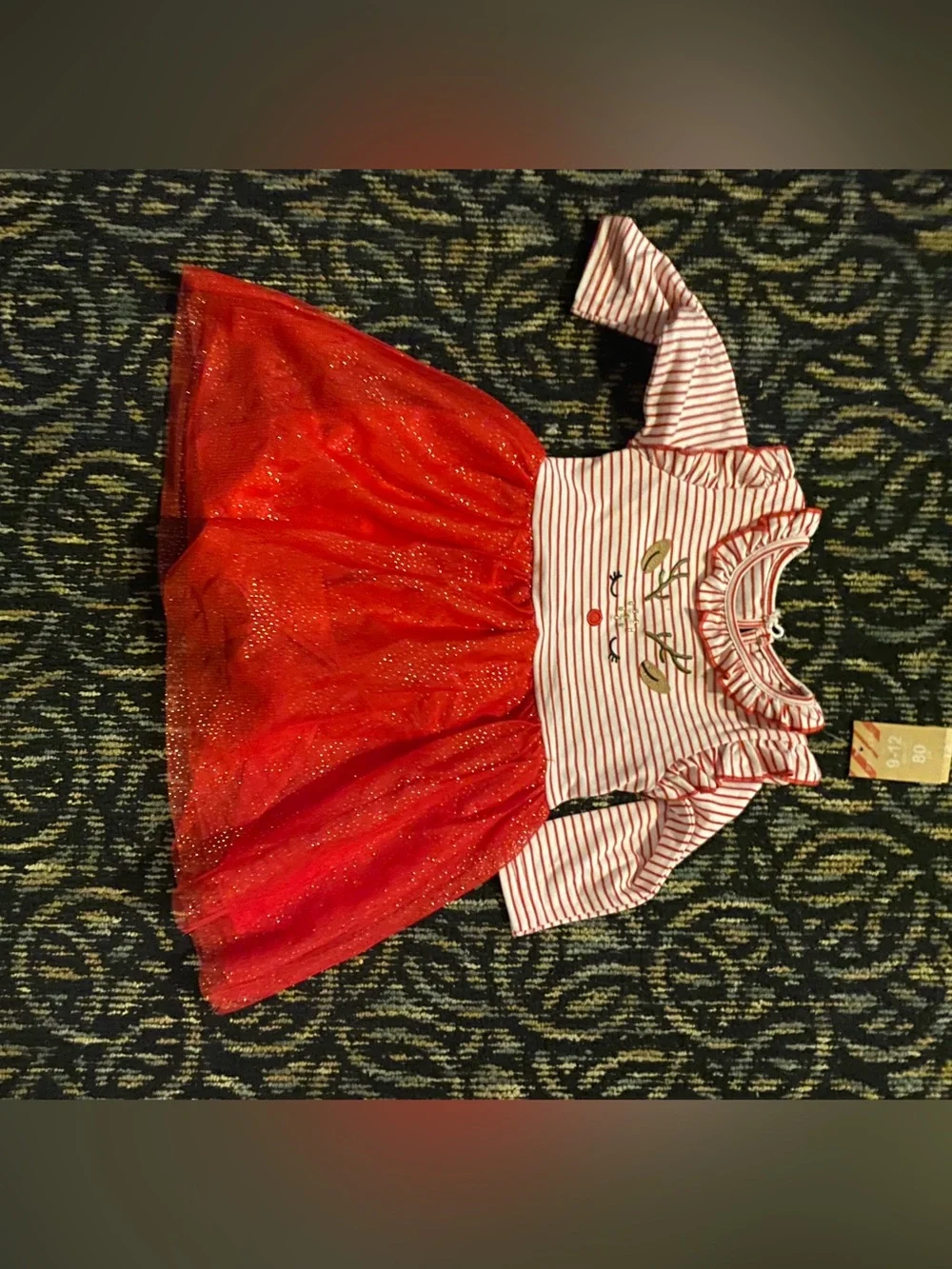 Free People Red Striped Holiday Tutu Dress with Reindeer Motif